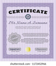 Violet Diploma template or certificate template. Sophisticated design. Complex background. Detailed. 