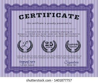 Violet Diploma template or certificate template. Sophisticated design. Printer friendly. Customizable, Easy to edit and change colors. 