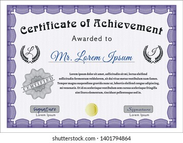 Violet Diploma template or certificate template. Superior design. Detailed. With complex background. 