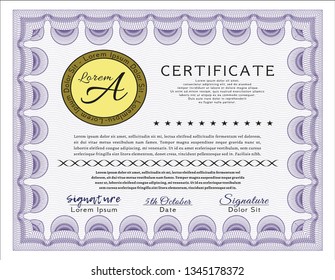 Violet Diploma template. With complex background. Vector illustration. Modern design. 