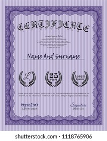 Violet Diploma template. Customizable, Easy to edit and change colors. Complex background. Money design. 