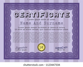 Violet Diploma template. Customizable, Easy to edit and change colors. With guilloche pattern and background. Superior design. 