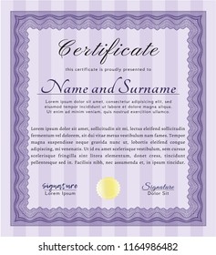 Violet Diploma template. Customizable, Easy to edit and change colors. With guilloche pattern. Artistry design. 