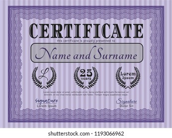 Violet Diploma template. Customizable, Easy to edit and change colors. With guilloche pattern and background. Good design. 