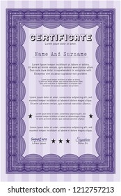 Violet Diploma template. Customizable, Easy to edit and change colors. With guilloche pattern and background. Excellent design. 