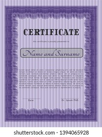 Violet Diploma template. Customizable, Easy to edit and change colors. With linear background. Cordial design. 