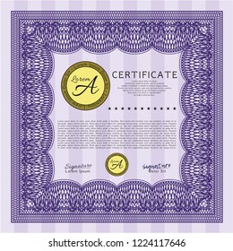 Violet Diploma template. Detailed. With complex linear background. Beauty design. 