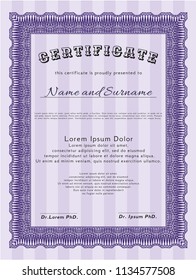 Violet Diploma template. Detailed. With great quality guilloche pattern. Good design. 