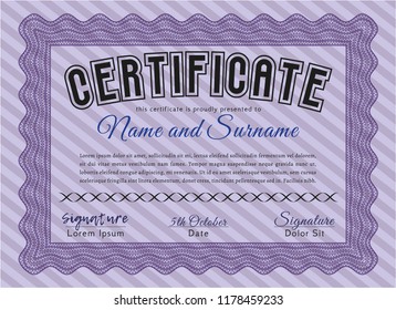 Violet Diploma template. Detailed. With great quality guilloche pattern. Perfect design. 