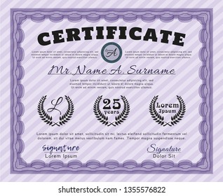 Violet Diploma template. Detailed. With guilloche pattern and background. Good design. 