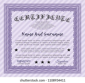 Violet Diploma template. Elegant design. Customizable, Easy to edit and change colors. With guilloche pattern and background. 