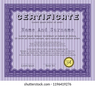 Violet Diploma template. Elegant design. Printer friendly. Detailed. 