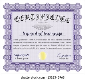 Violet Diploma template. Elegant design. Customizable, Easy to edit and change colors. With background. 