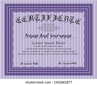 Violet Diploma template. Excellent design. Detailed. With complex background. 