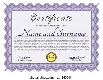 Violet Diploma template. Good design. Detailed. With linear background. 