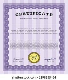 Violet Diploma template. Good design. Detailed. With guilloche pattern and background. 