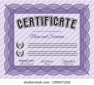 Violet Diploma template. Good design. Detailed. With linear background. 
