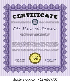 Violet Diploma template. With great quality guilloche pattern. Superior design. Detailed. 