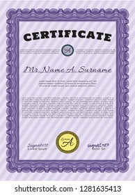 Violet Diploma template. With great quality guilloche pattern. Customizable, Easy to edit and change colors. Money Pattern design. 