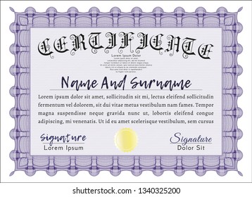 Violet Diploma template. With great quality guilloche pattern. Customizable, Easy to edit and change colors. Excellent design. 