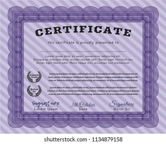 Violet Diploma template. With guilloche pattern and background. Beauty design. Detailed. 