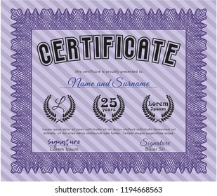 Violet Diploma template. With guilloche pattern and background. Money Pattern design. Customizable, Easy to edit and change colors. 