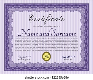 Violet Diploma template. With guilloche pattern. Customizable, Easy to edit and change colors. Beauty design. 