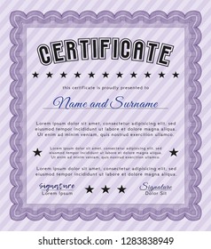 Violet Diploma template. With guilloche pattern and background. Customizable, Easy to edit and change colors. Money style design. 