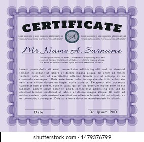 Violet Diploma template. With guilloche pattern and background. Customizable, Easy to edit and change colors. Modern design. 