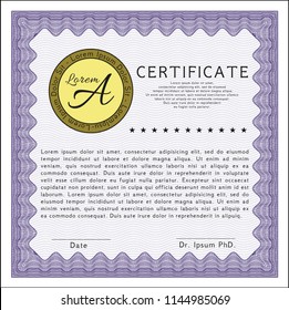 Violet Diploma template. With linear background. Lovely design. Detailed. 