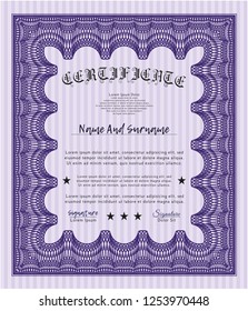 Violet Diploma template. With linear background. Customizable, Easy to edit and change colors. Cordial design. 