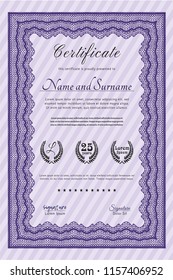 Violet Diploma template. Modern design. Customizable, Easy to edit and change colors. With guilloche pattern and background. 
