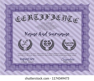 Violet Diploma template. Modern design. Detailed. With great quality guilloche pattern. 