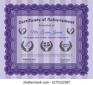 Violet Diploma template. Modern design. With guilloche pattern and background. Vector illustration. 