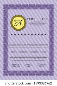 Violet Diploma template. Modern design. With complex background. Detailed. 
