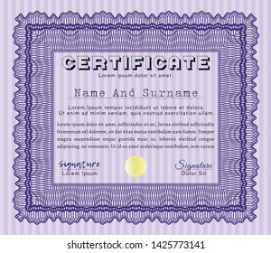 Violet Diploma template. Modern design. Complex background. Customizable, Easy to edit and change colors. 