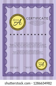 Violet Diploma template. Money design. Printer friendly. Detailed. 