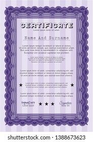 Violet Diploma template. Money design. With guilloche pattern. Detailed. 