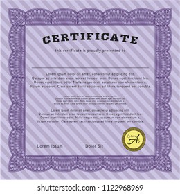Violet Diploma template. Money Pattern design. Printer friendly. Vector illustration. 
