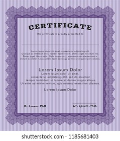 Violet Diploma template. Money Pattern. With guilloche pattern and background. Detailed. 