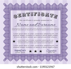 Violet Diploma template. Money Pattern. Vector illustration. With guilloche pattern. 