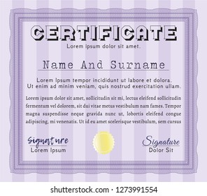 Violet Diploma template. Money Pattern design. Easy to print. Vector illustration. 