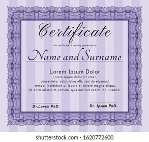 Violet Diploma template. Money Pattern design. With quality background. Detailed. 