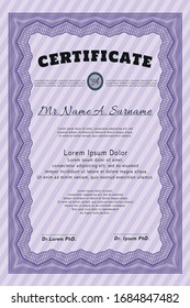 Violet Diploma template. Money Pattern design. Detailed. Easy to print. 