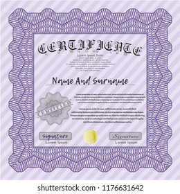Violet Diploma template. Nice design. Detailed. With guilloche pattern. 