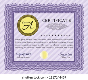 Violet Diploma template. Perfect design. Complex background. Vector illustration. 