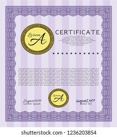 Violet Diploma template. Perfect design. Easy to print. Vector illustration. 