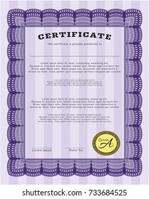Violet Diploma template. Printer friendly. Superior design. Vector illustration. 
