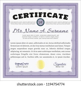 Violet Diploma template. With quality background. Vector illustration. Excellent design. 