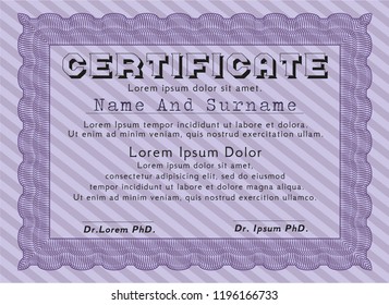 Violet Diploma template. With quality background. Vector illustration. Elegant design. 